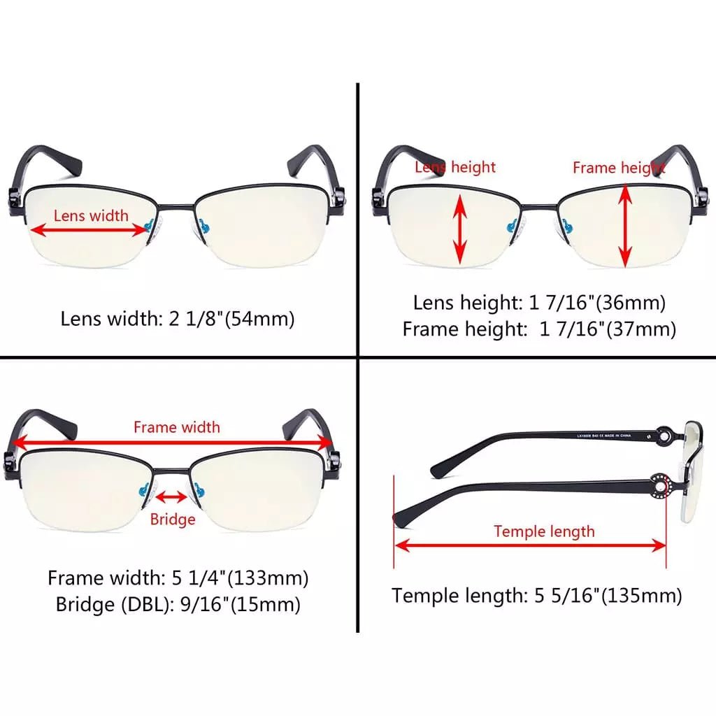 Half - rim Crystal Blue Light Blocking Eyeglasses LX19008 - BB60eyekeeper.com