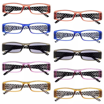 10 Pack Polka Dots Patterned Rectangle Reading Glasses R006Peyekeeper.com
