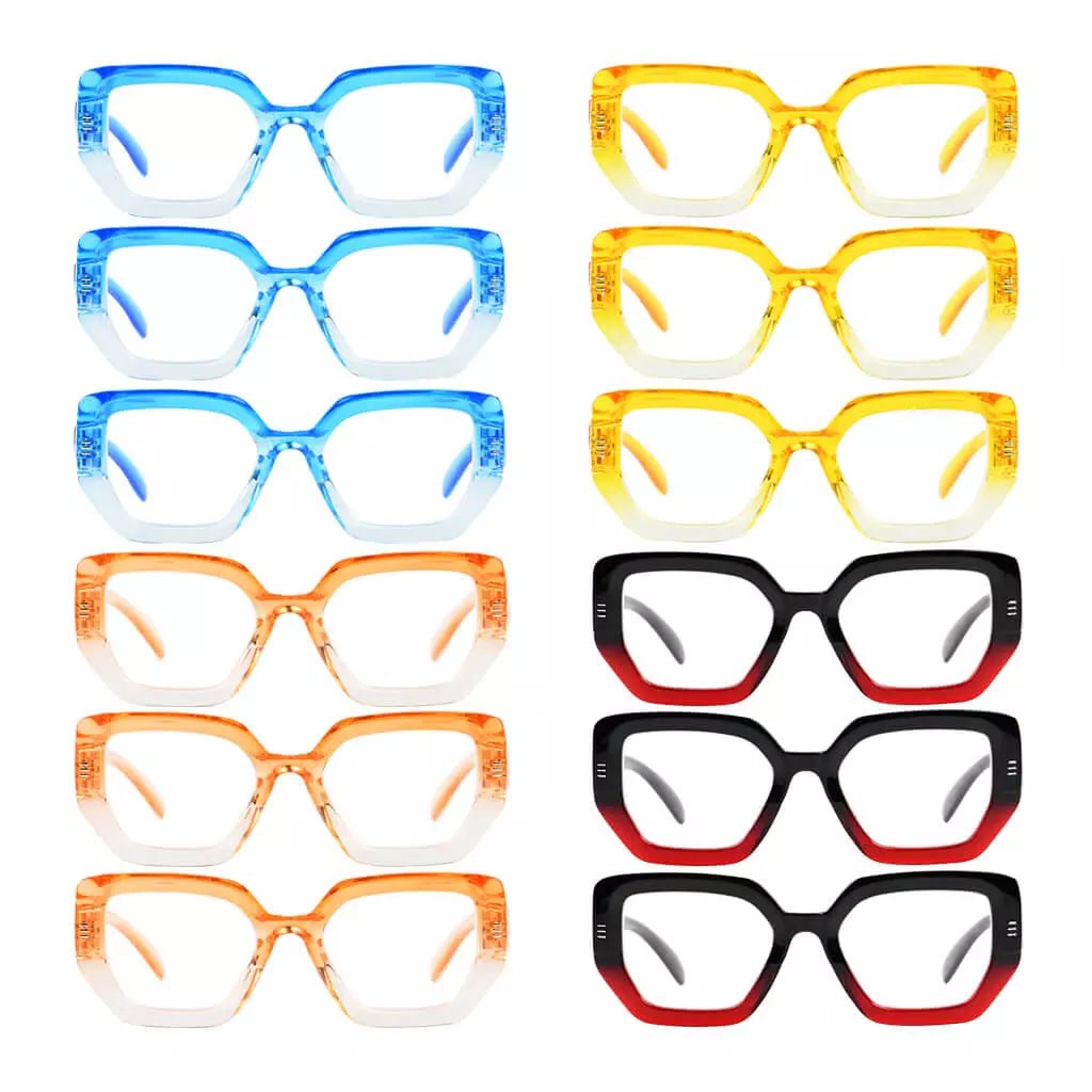 12 Pack Irregular Hexagon Design Two Tone Frame Reading Glasses R2026eyekeeper.com