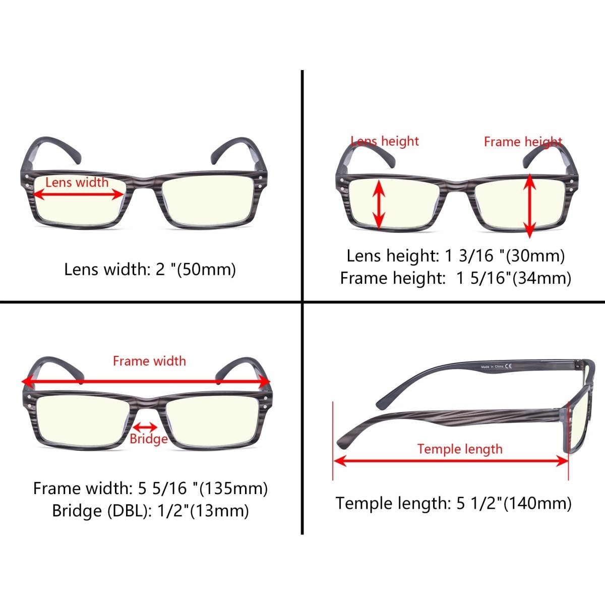 12 Pack Rectangle Chic Style Blue Light Filter Eyeglasses UVR057eyekeeper.com