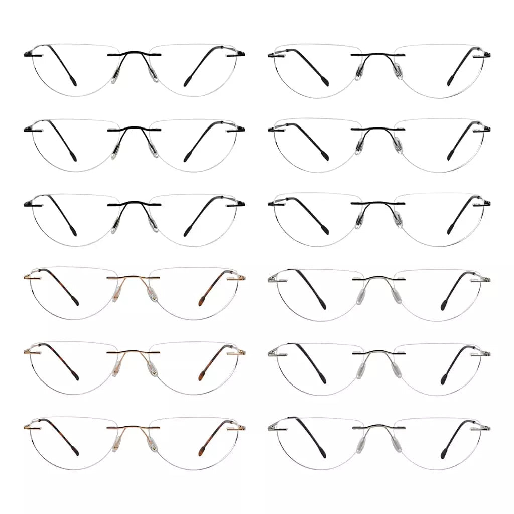 12 Pack Rimless Reading Glasses Half Moon Lightweight Readers RL2eyekeeper.com