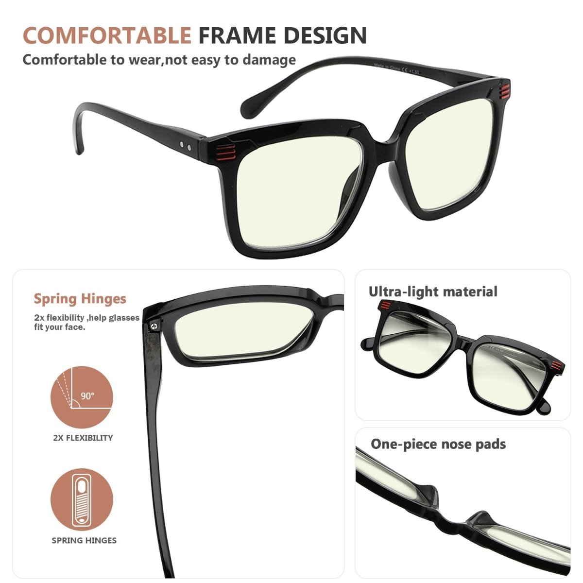 12 Pack Stylish Square Blue Light Filter Reading Glasses UV2108eyekeeper.com