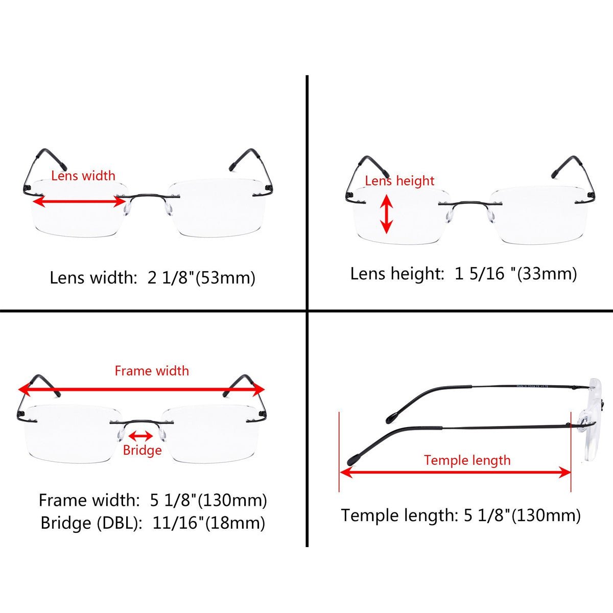 Rimless Spectacle Rectangle Reading Glasses RWK9904eyekeeper.com