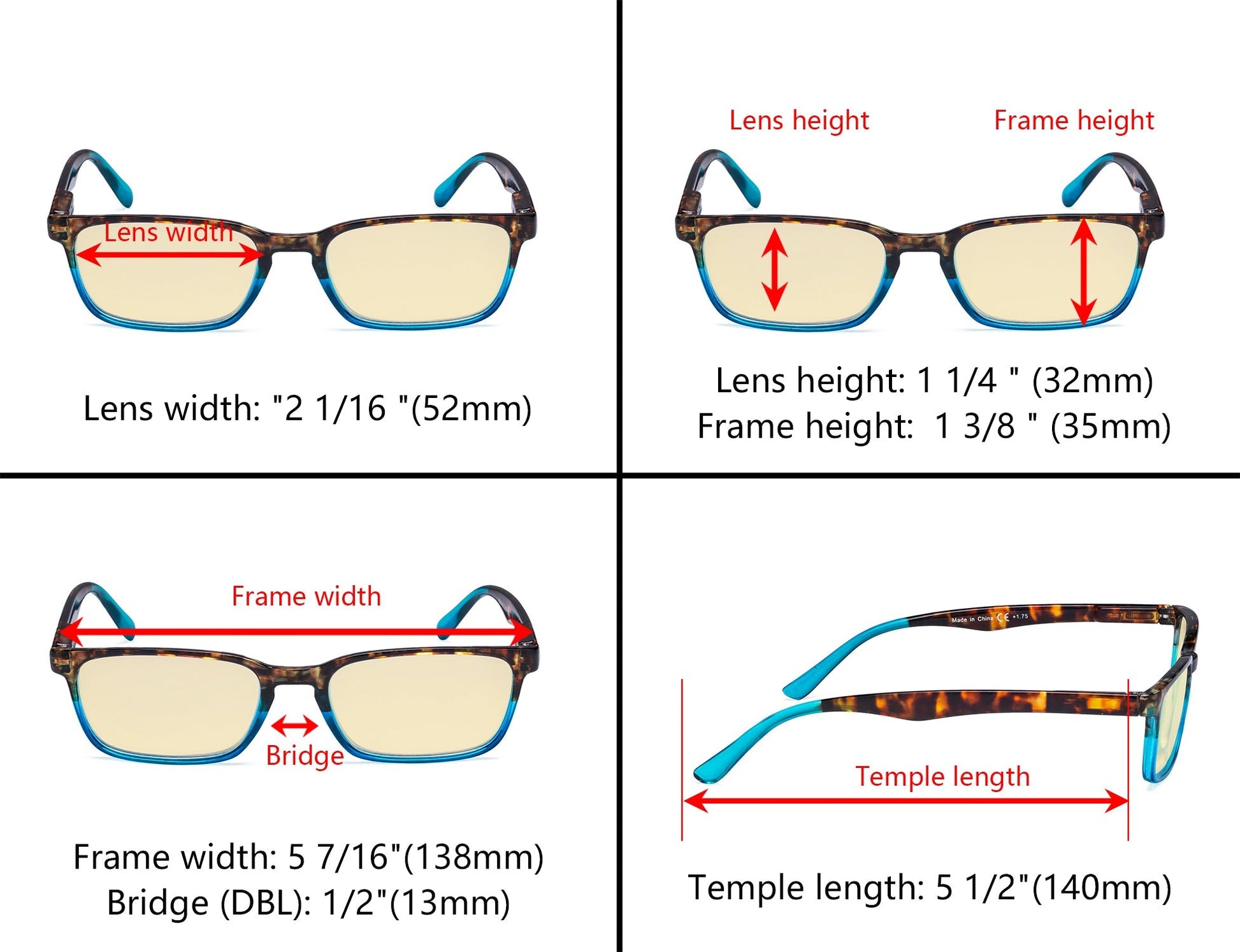 Computer Reading Glasses Dimension