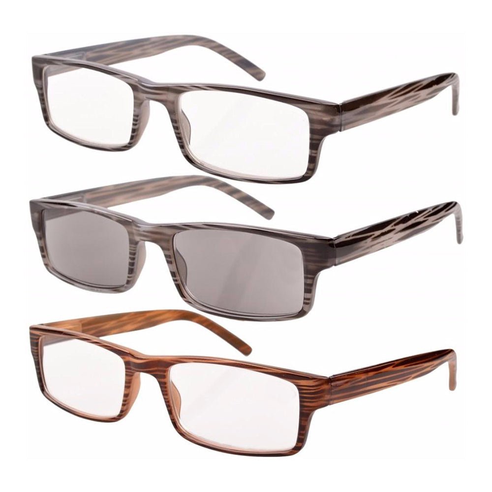 3 Pack Stylish Striped Rectangle Reading Glasses Men R026