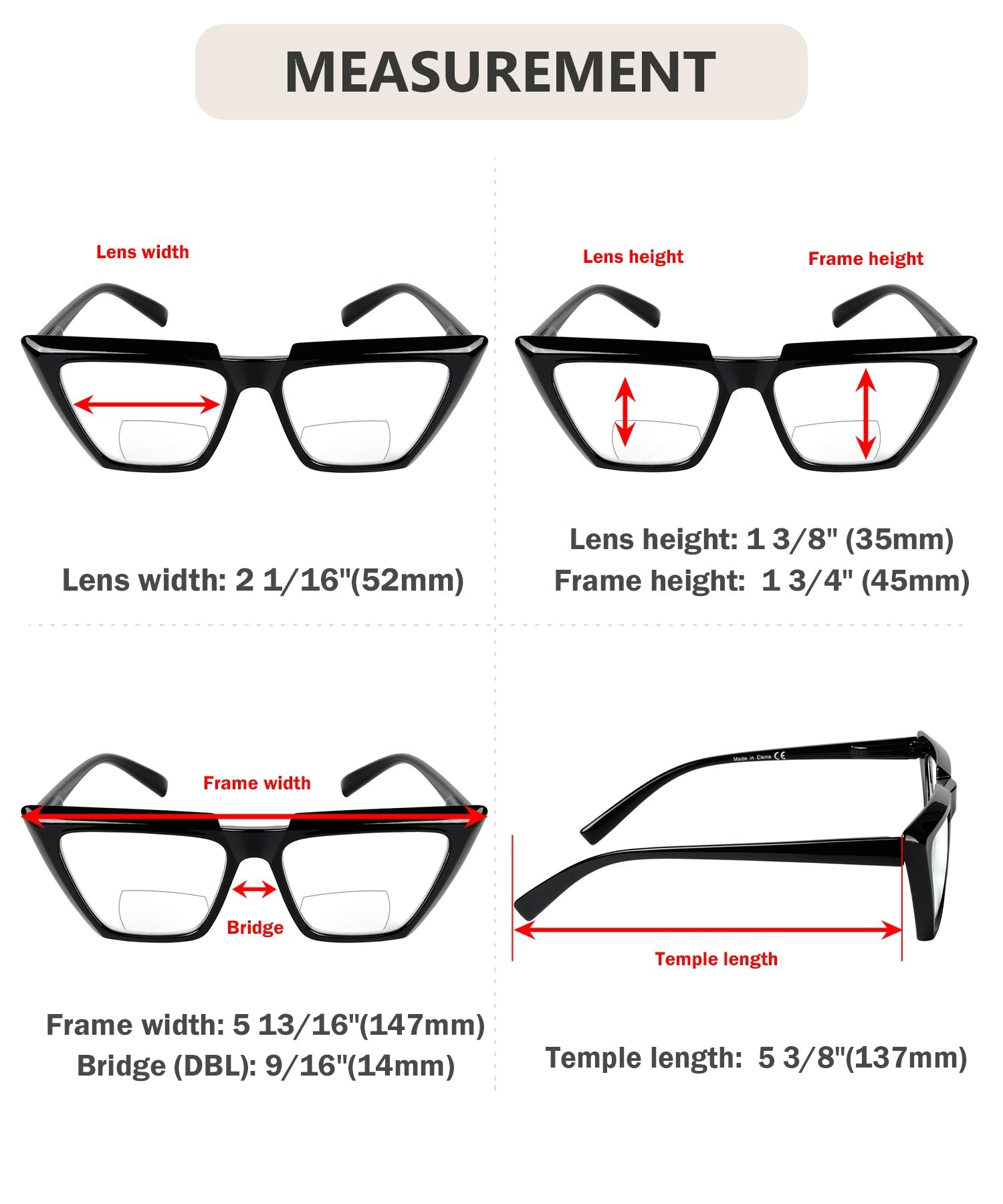 4 Pack Fashion Cat-eye Bifocal Reading Glasses Women BR2138