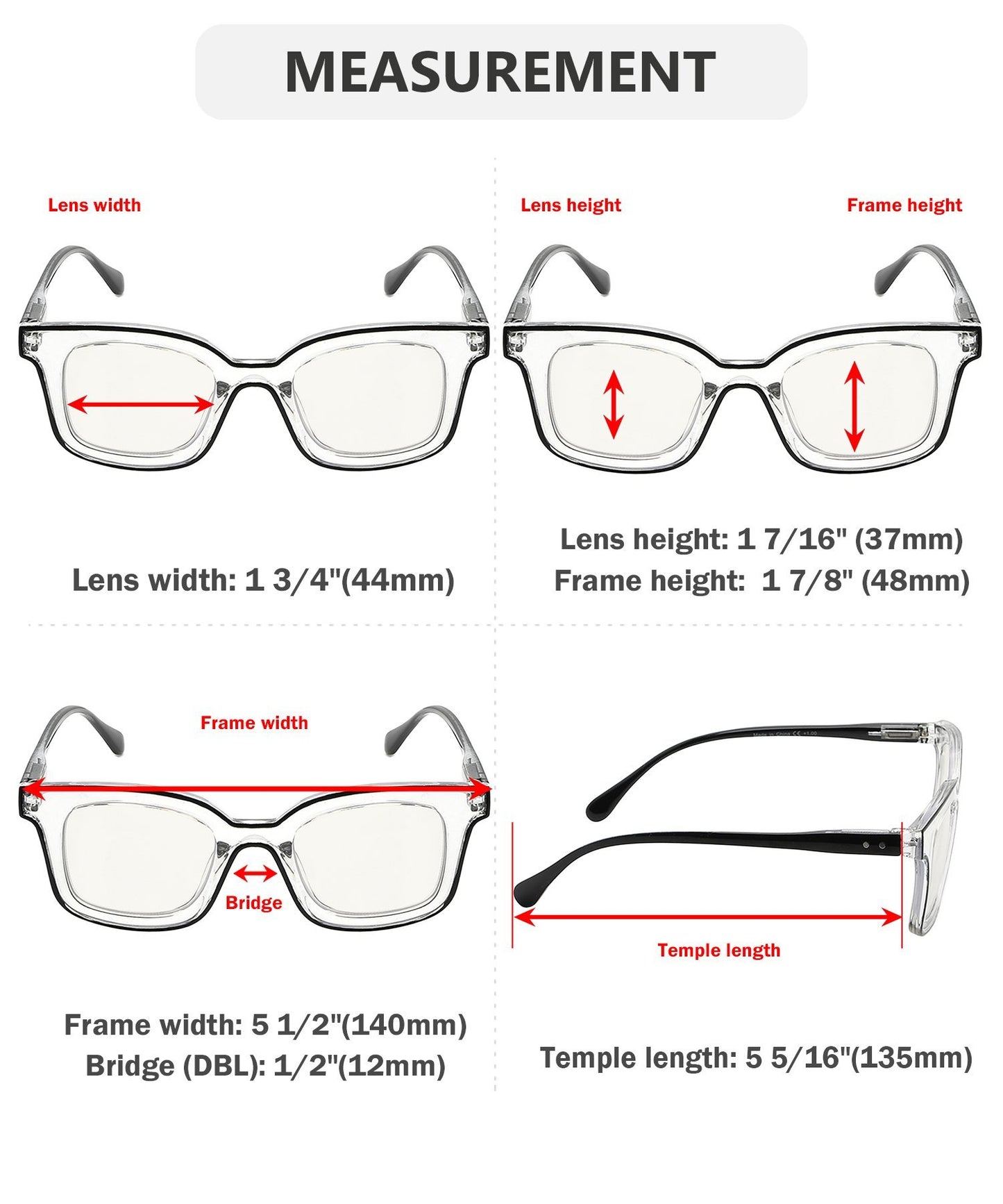 4 Pack Square Progressive Multifocus Reading Glasses M2105