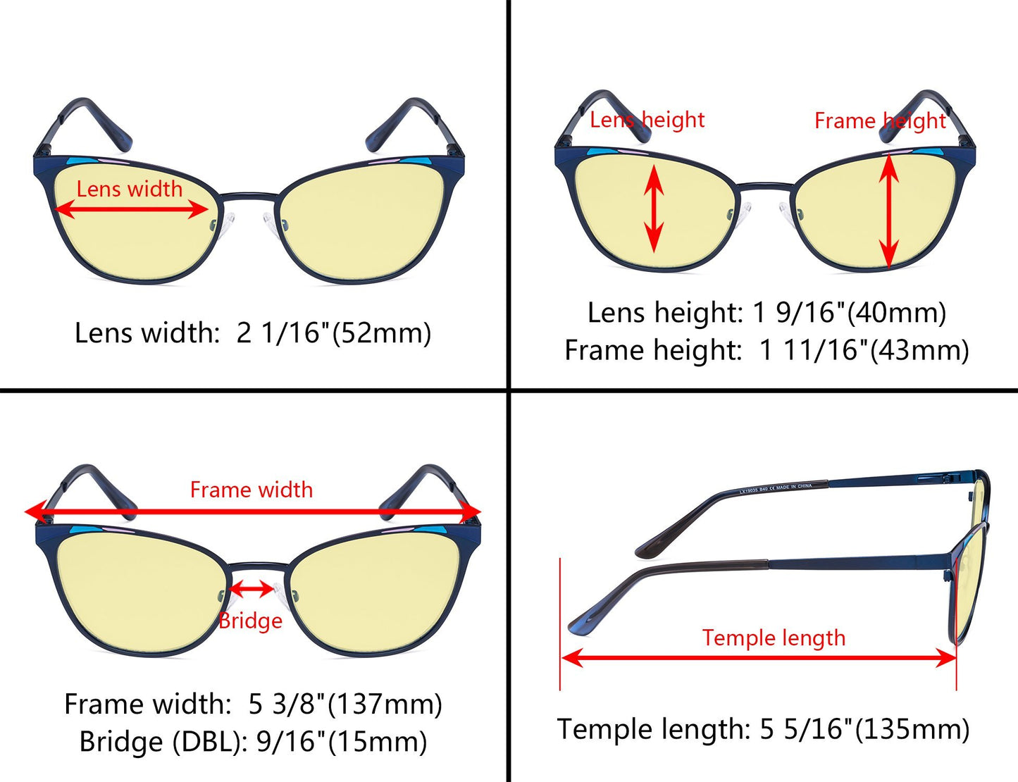 Computer Eyeglasses Dimension